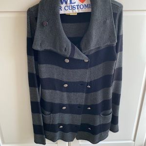 Striped Gray and Black Double-Breasted Cardigan